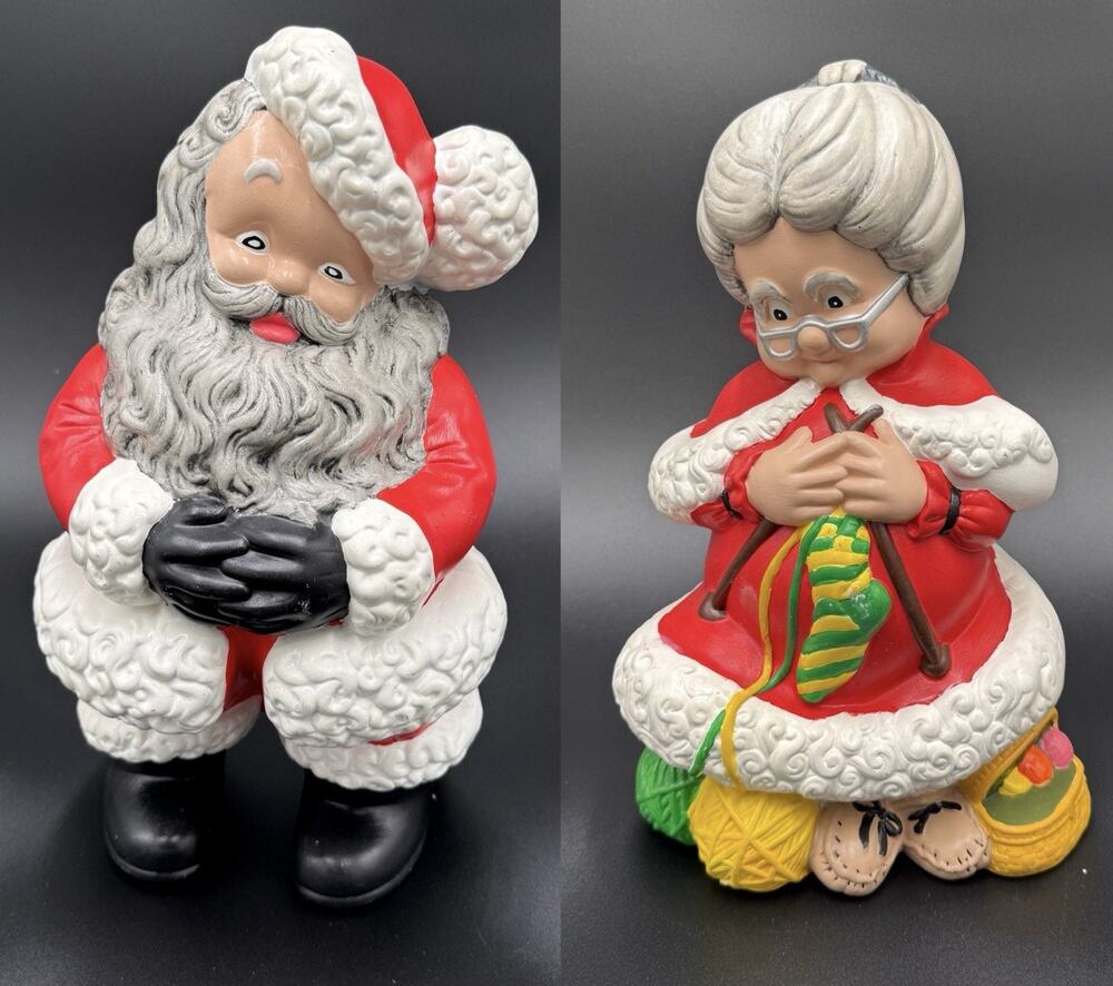 Vintage Atlantic Mold Santa Mrs Claus Ceramic Figurines 14” 15” Christmas Pair
